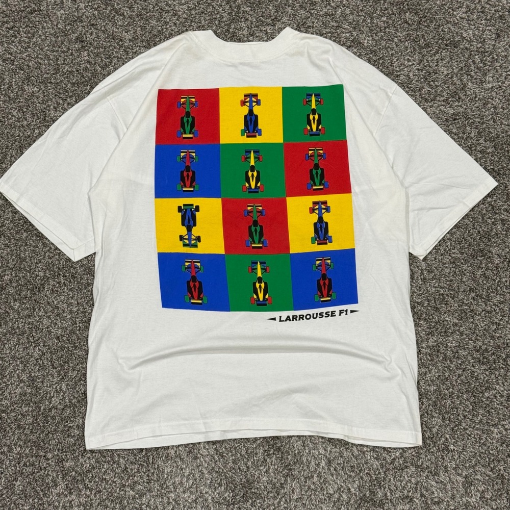 Vintage 90s Larrousse F1 Racing T-Shirt Jt's Mens XL Formula 1 Graphic Tee Euro